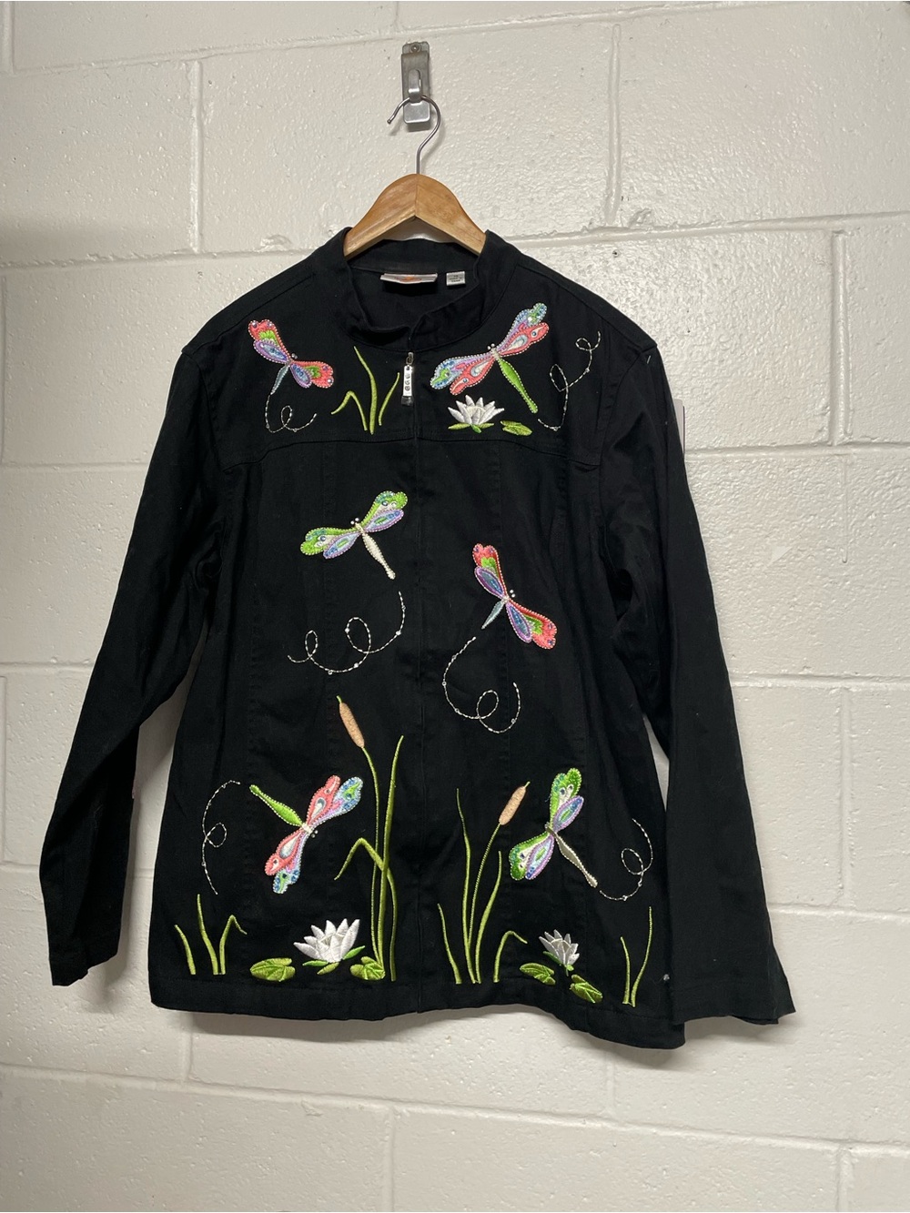 Black Embroidered Dragonfly Jacket - XL